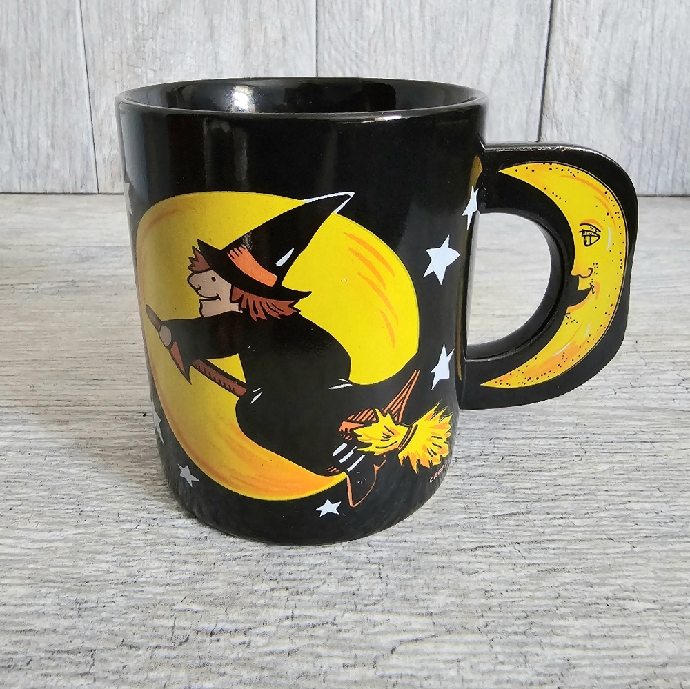 Vintage L. Croft Halloween Flying Witch Mug